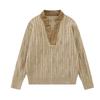 Cozy V-Neck Knit Sweater With Cable Detail Loose Fit Winter Pullover Teens