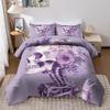 3Pcs Duvet Cover Set Without Core 1 Quilt Cover + 2 Pillowcases Soft And Machine Washable Purple Skull Floral Print Bedding Set