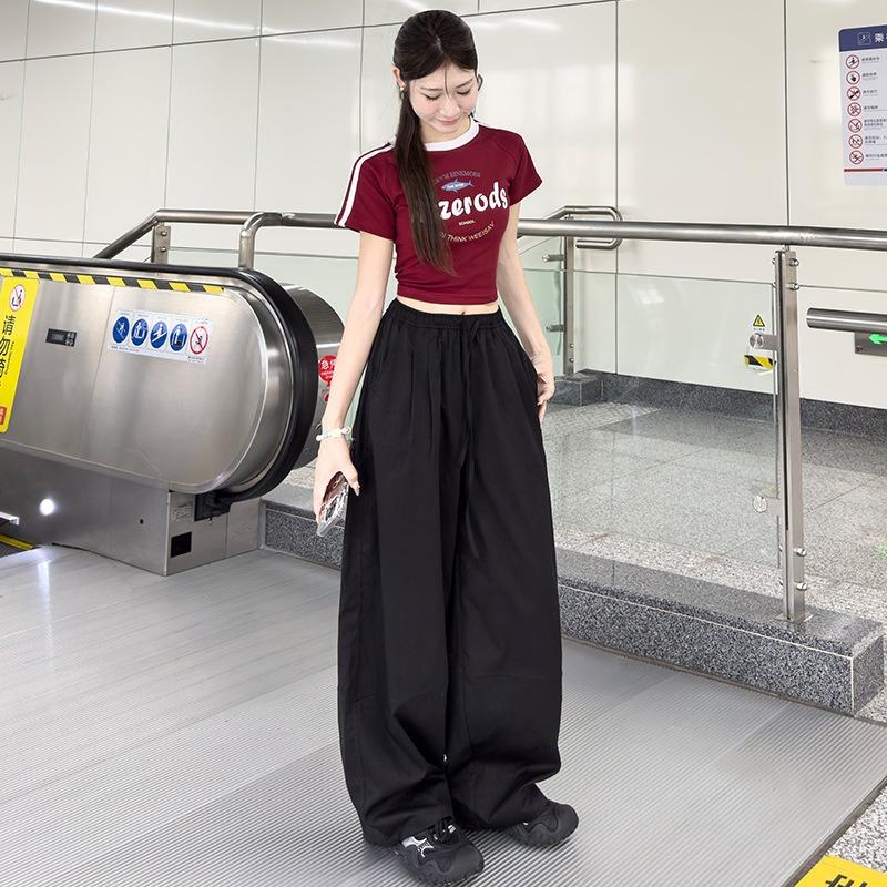 Khaki Sports Relaxation Straight Loose Casual Wide-leg Pants Scimitar Pants Women's Autumn New Lazy Style