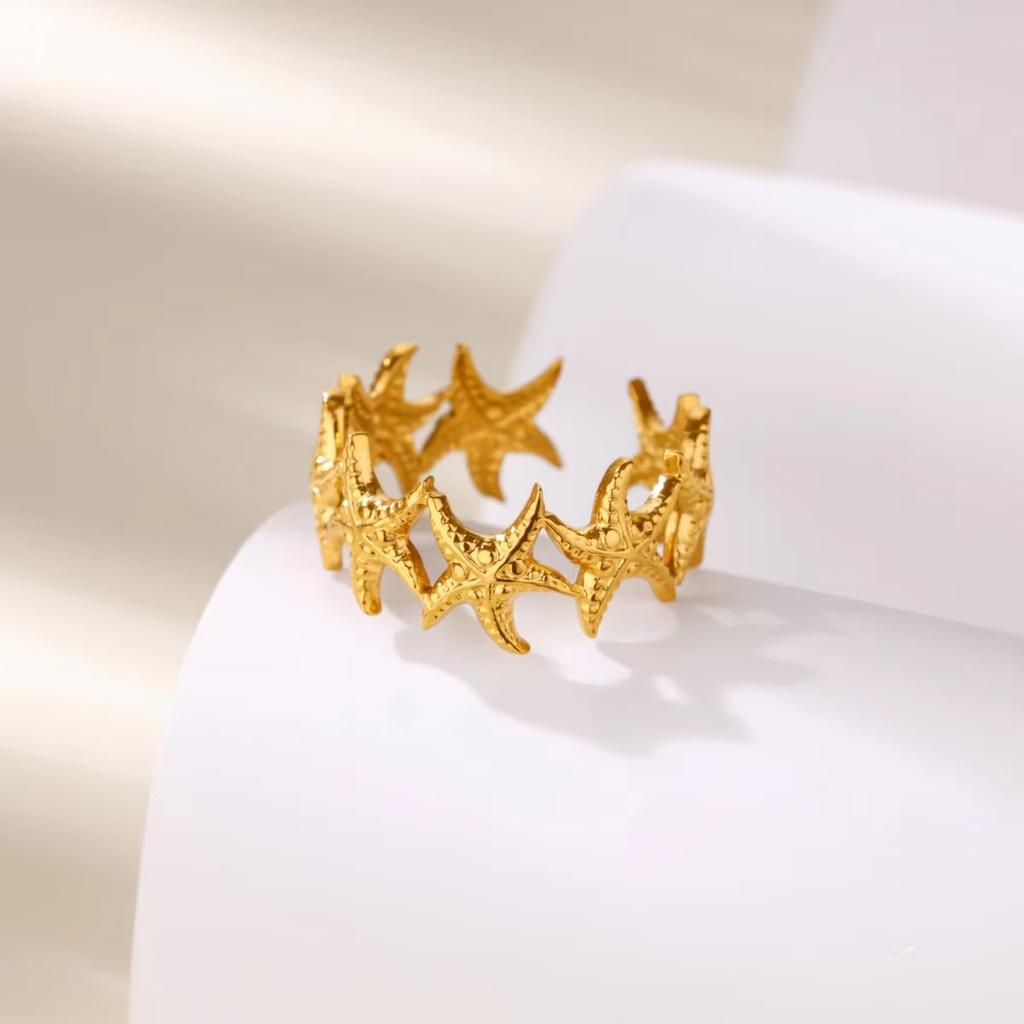 Titanium Steel Jewelry Starfish Shell Ring Women's Stainless Steel Wide-faced Jewelry Simple High-end Ring