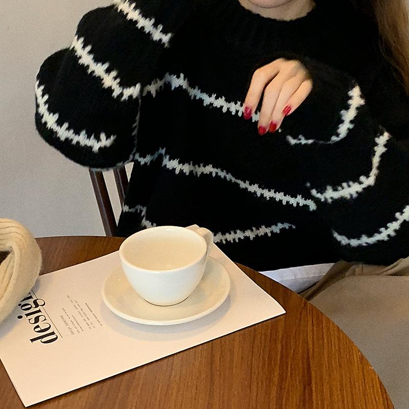 2023 Retro Japanese Striped Half-High Collar Sweater for Women: Thick, Loose, and Long-Sleeved for Autumn and Winter