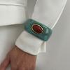 Women Bangle, Wide Curved Resin Bracelet with Imitation Ruby Golden Edges, Lightweight Bohemian Style Jade Texture Bangle for Wrist Accessory