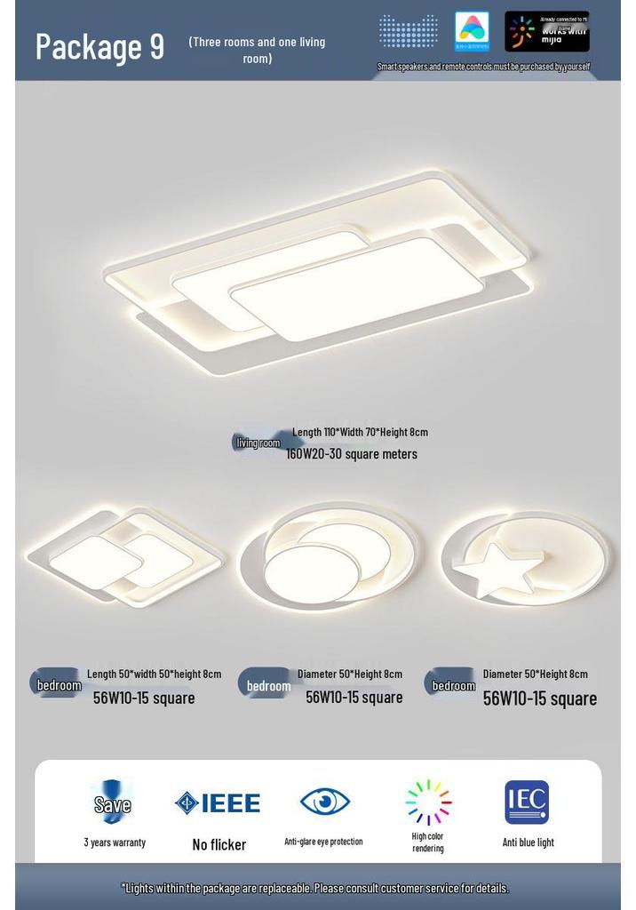 Cream Minimalist Smart Ceiling Light for Living Room - 2022 Popular Style Lighting Fixture Package