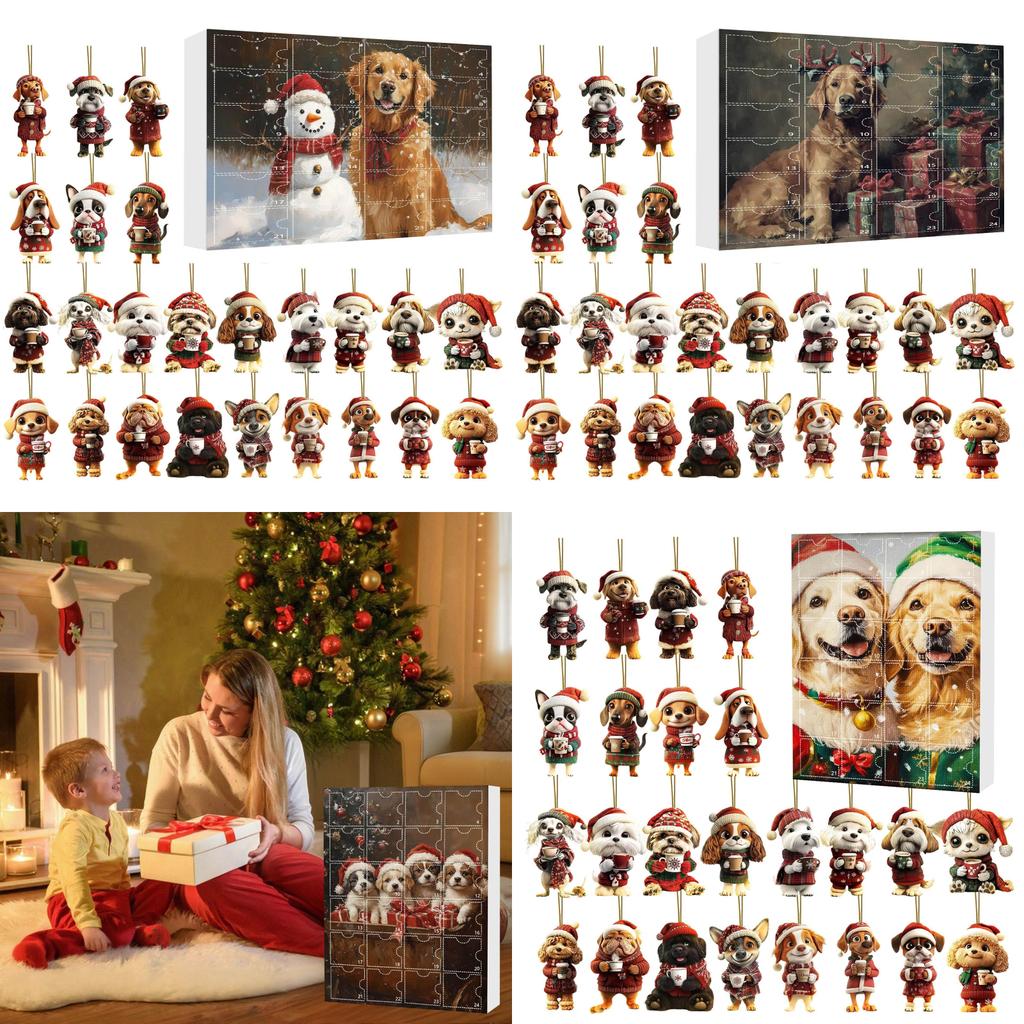 Christmas Dog Series Acrylic Advent Calendar Hanging Ornaments For Holiday Celebrations