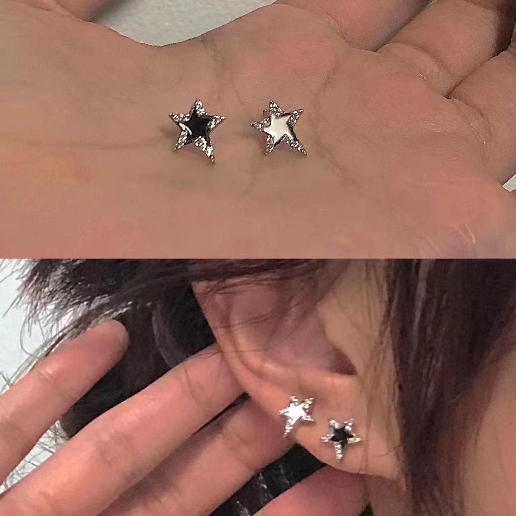 Black Pentagram Star Stud Earrings Light Luxury High-end Temperament Earrings Earrings Ear Jewelry Women