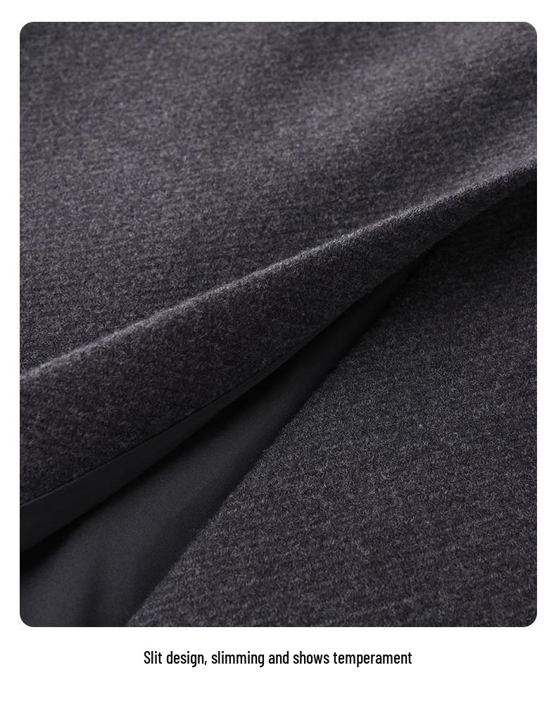 Women's High-Waisted Gray Wool Bodycon Skirt - Autumn/Winter 2024 A-Line Retro Mid-Length Skirt