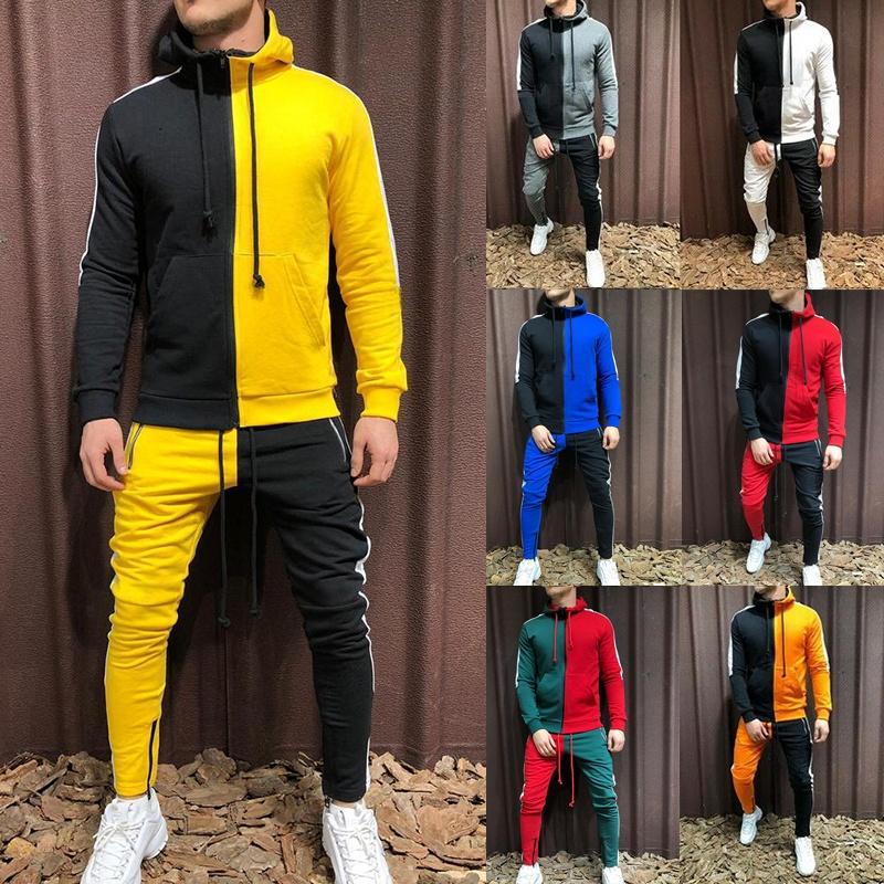 Stylish Men's Tracksuit Suit With Hoodie And Zipper Closure For Gym And Sports