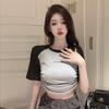 Summer Color Stitching Letter Printed T Shirt for Women Clothes Harajuku casual slim drawstring T-shirt Y2k short Top Streetwear