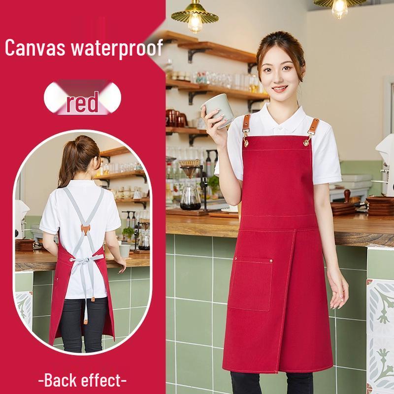 Custom Logo Waterproof Canvas Apron for Restaurant, Dessert, Milk Tea Shop, and Barista