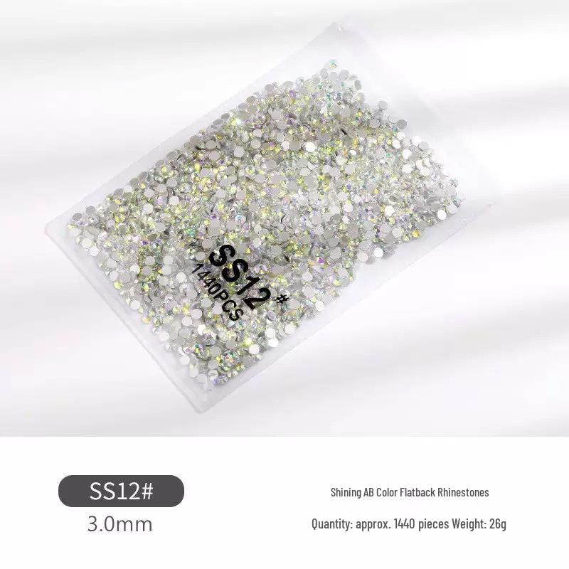 Iridescent AB White Small Round Nail Art Diamonds – Crystal Glass Flat Bottom for Super Shiny Decoration