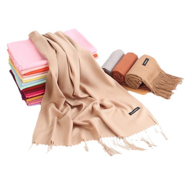 Autumn and winter new cashmere scarf women's thickened fringed warm pulled solid color bright red scarf shawl