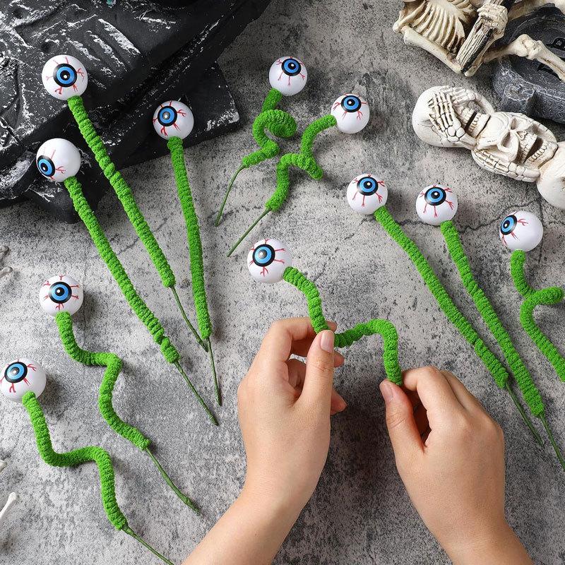 Halloween Augapfel Grün Chenille Pfeifenreiniger Stiele DIY Hängende Dekoration Einsatz