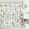 Vintage Floral Shower Curtain Retro Boho Floral Green Plant Bathroom Shower Curtain Flower Waterproof Fabric Bathtub Curtain