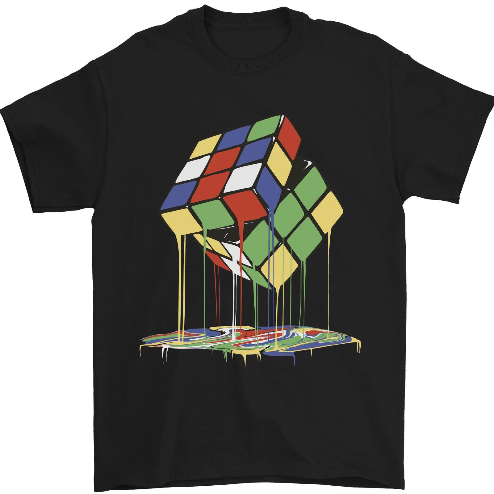 Dripping Rubix Cube Funny Puzzle Mens T-Shirt 100% Cotton XXL