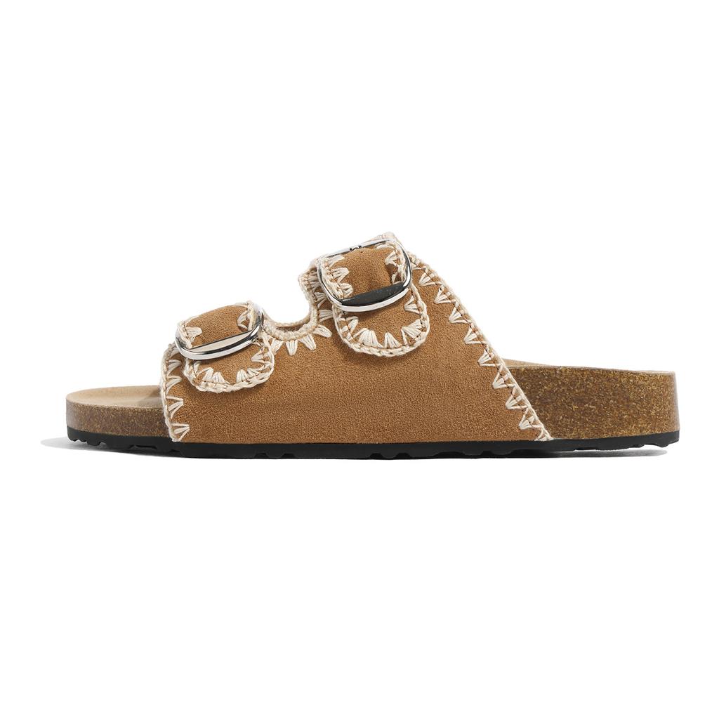 French Thick-soled Retro One-word Slippers Women's 2025 Summer New Double-buckle Sandals Outer Wear Breathable One-word Slippers