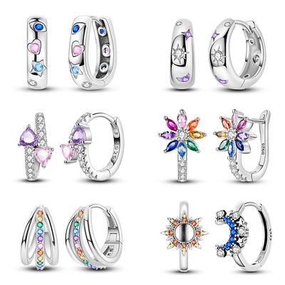 New 925 Sterling Silver Hope Rainbow Flower Earrings For Women Sparkling Colored Zircon Star Koi Earrings Party Jewelry