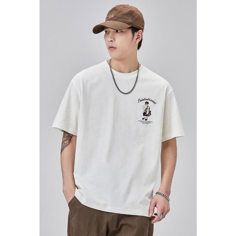

New Summer Ins Cartoon Printed White Short-sleeved T-shirt for Men 4XL