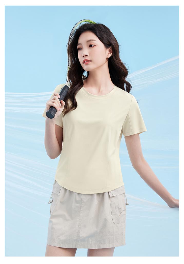 Sports Sunscreen Outdoor T-shirt Women's Summer Lightweight Breathable Ice Feeling Short T-shirt Solid Color Fishbone Short Sleeve Top JS