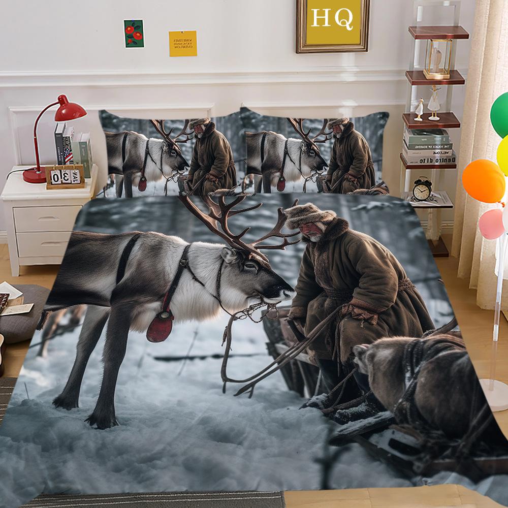 Jultomte Älg 3D-tryckt Polyester Örngott Täcke Två- eller Tredelat Set Tillgängligt