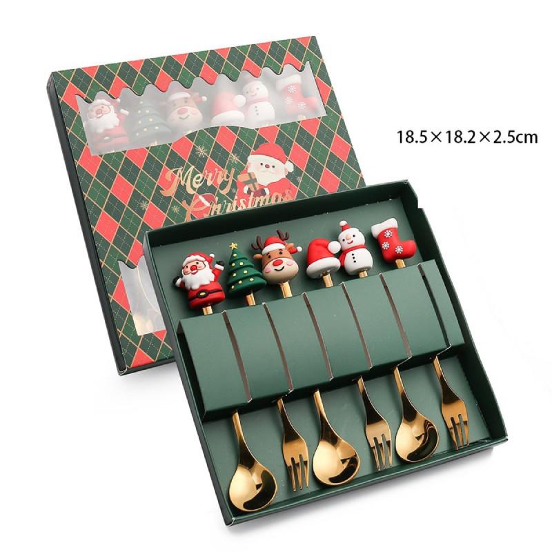 Fork Christmas Spoon Set Utensils Dessert Stainless Steel Xmas Party Gift Decor