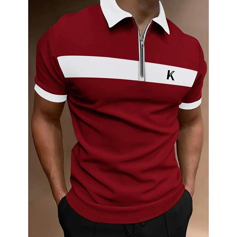 

2023 Новые трендовые модные повседневные рубашки поло с 3D цифровым принтом, мужские рубашки поло на молнии с короткими рукавами. 3XL красный