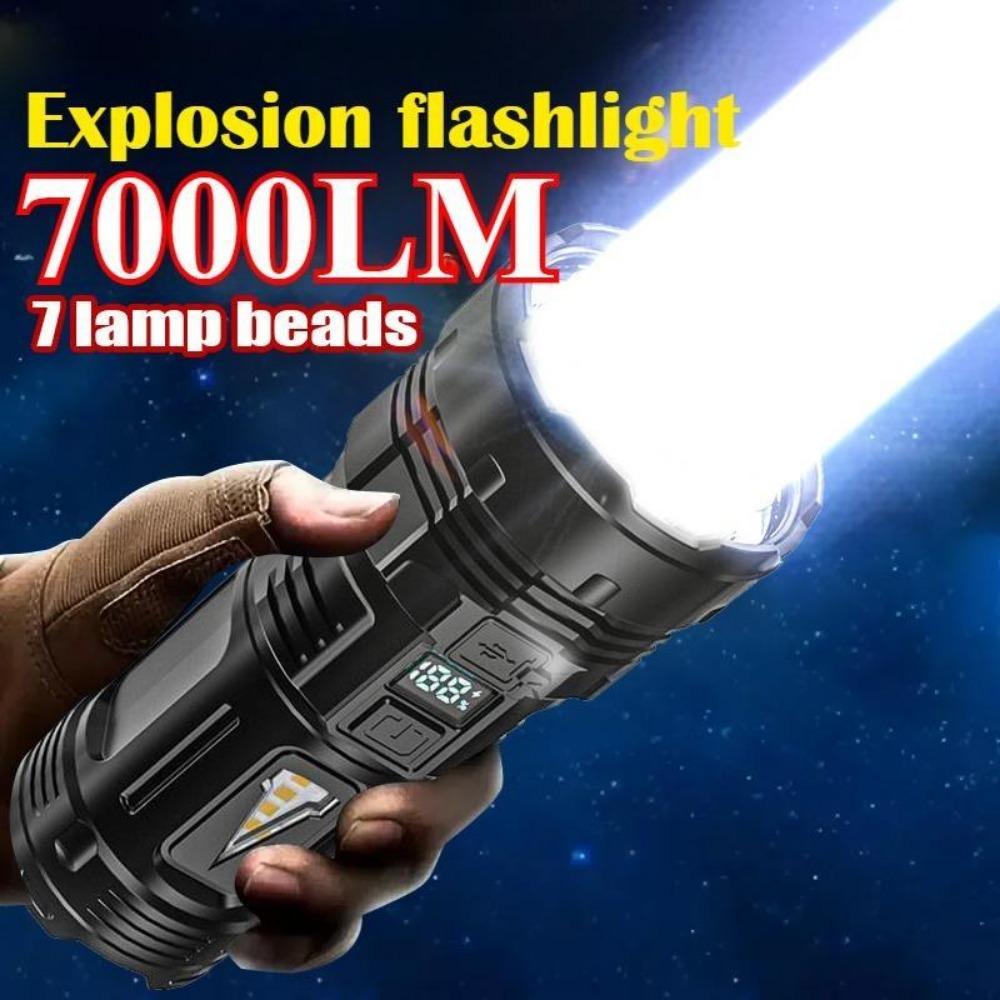 2024 Ny 7*LED Supersterk Lommelykt Oppladbar Innebygd Lommelykt Taktisk Lanterne Utendørs Arbeidslys Camping Fiskelys