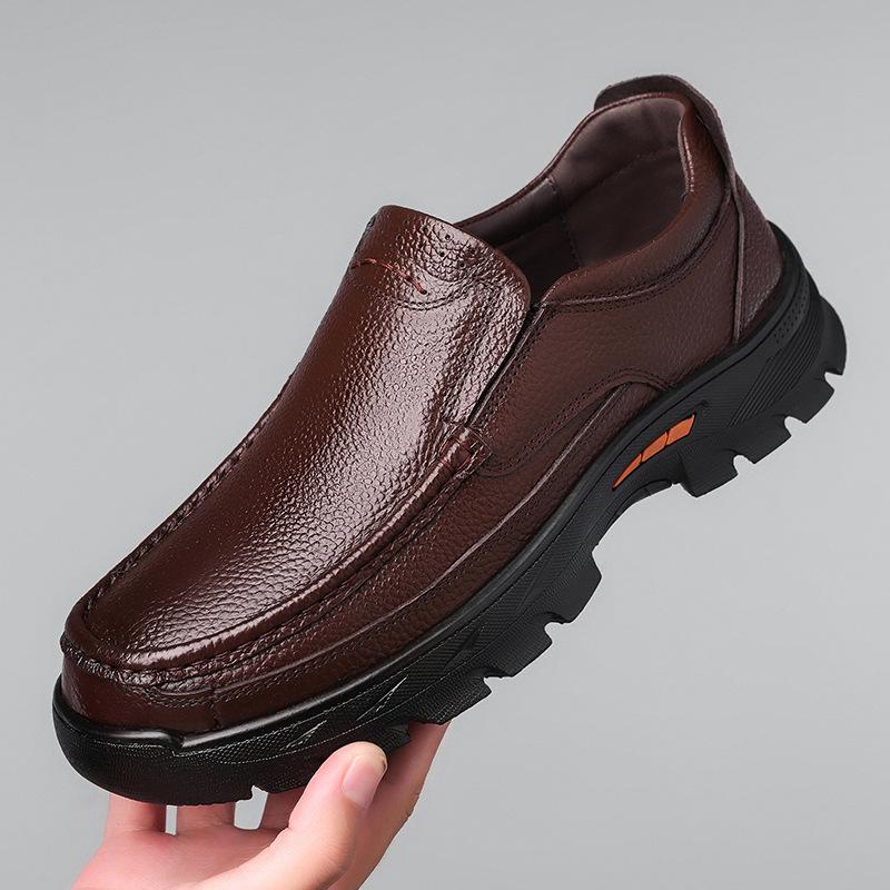 Fashion Retro Cow Leather Loafers for Men Spring Autumn Soft-soled Men's Platform Dress Shoes Fashion Casual Male Driving Shoes