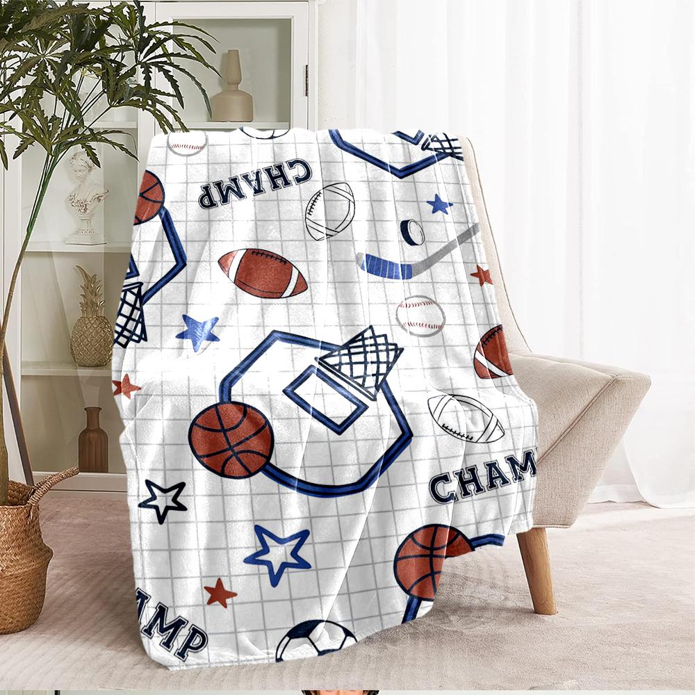 ball sports Theme Printed Blanket - Perfect for Couch, Bed, Travel & Outdoor Use | Machine Washable, Cozy & Durable.