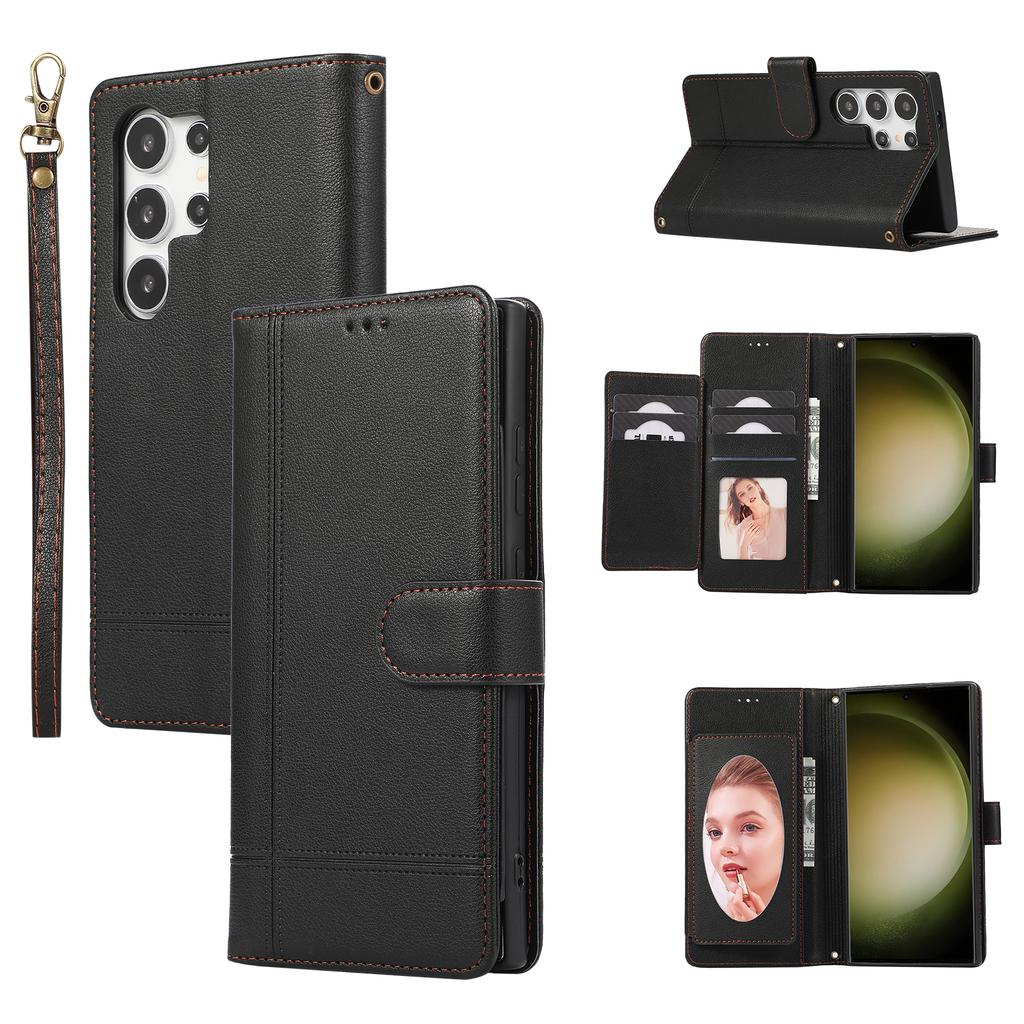 Crossbody Mirror Cards Solt Wallet Leather Case For Samsung Galaxy S24 Ultra S23 FE S22 Plus S21 A14 A24 A34 A54 A15 A25 Cover