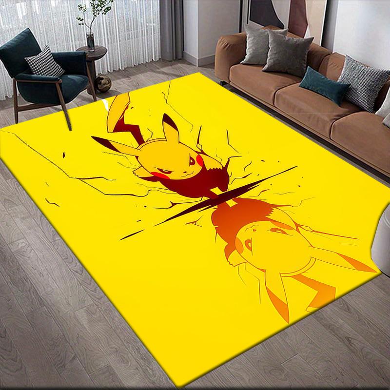 Jumping Pikachu Anti-Slip Rug, Rectangular Carpet for Living Room, Bedroom & Sofa Area, Perfect Home Decor