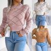 Autumn and Winter Hollow Plaid Long-sleeved Navel-baring Knitted Sweater