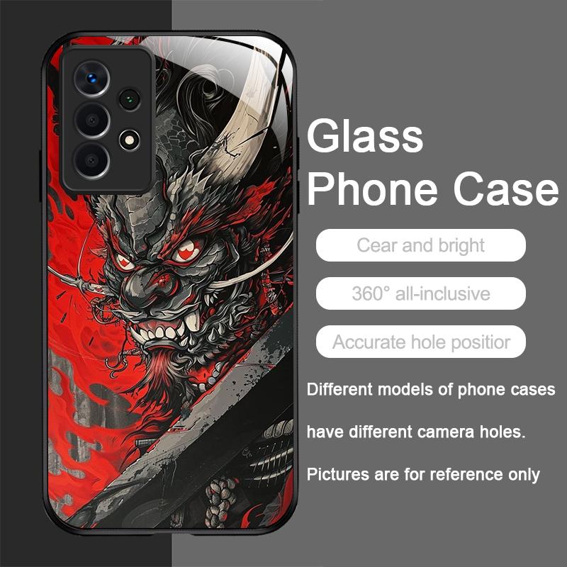 Tempered Glass Phone Case for Huawei Honor 200 100 90 Mate 50 40 Pro Nova 12 11 10 SE P30 P40 5G Japan Ghost Face Samurai Cover