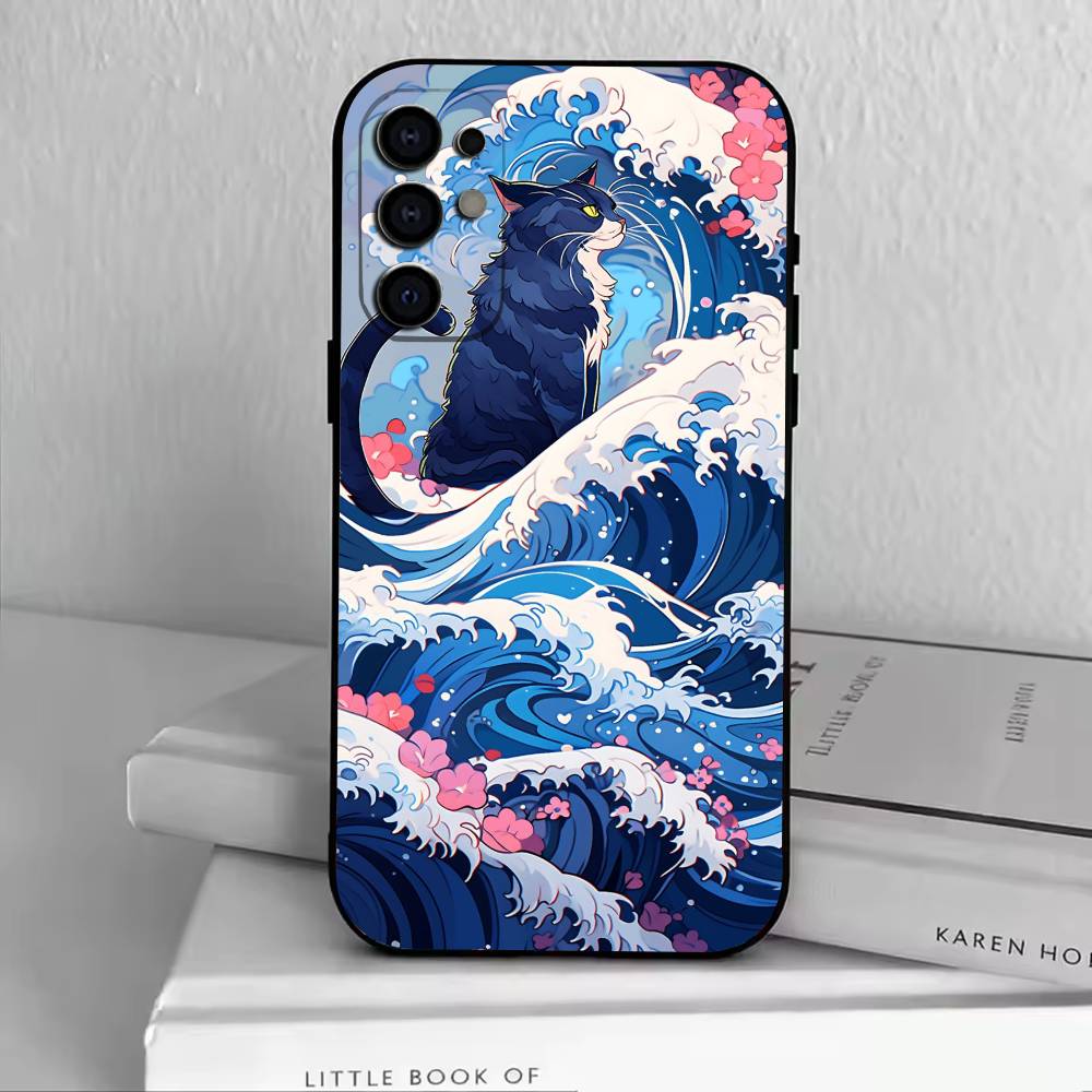 U-kiyo-e Ocean Waves art   Phone Case Black Silicone Soft For Samsung S25,S24,S21,S22,S23,S30,Ultra,S20,Plus,Fe,Lite