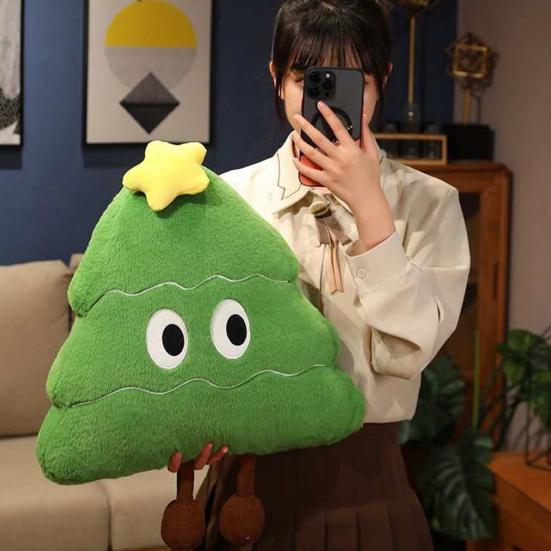 Christmas Tree Plush Pillow Blanket Cartoon Tree Shape Throw Pillow Stuffed Plushie Hugging Cushion Sofa Bedroom Living Room Decoration