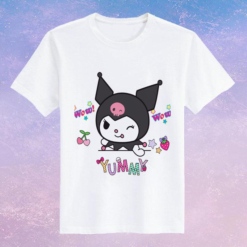 Childrens Pure Cotton Short Sleeved Japanese Cute Rabbit Cute Cute Kuromi Cartoon Printed Parentchild Tshirt Half Sleeve