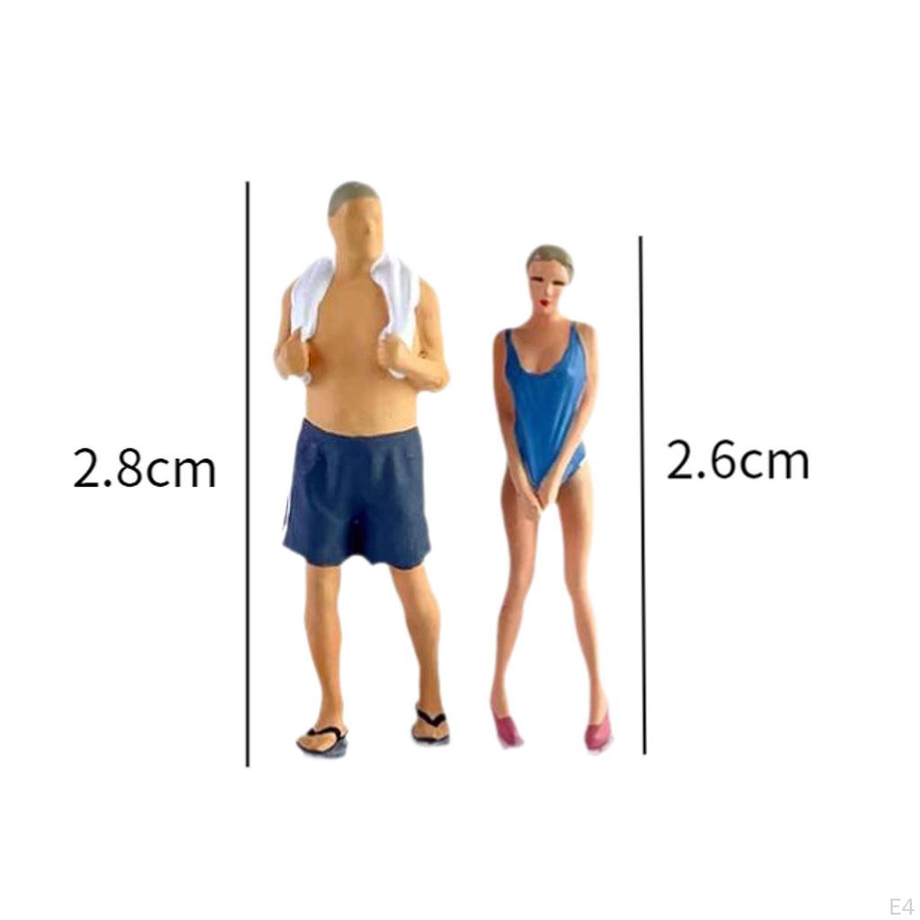 1/64 Scale Diorama Figures 2pcs Swimsuit Girl Old Man Hand Painted Miniature Scene for Railway Sets