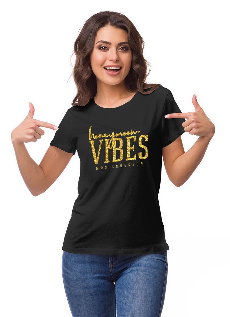 Inkdotpot Personalized Womens Tshirt Top Honeymoon Vibes Mrs Wedding  Announcement