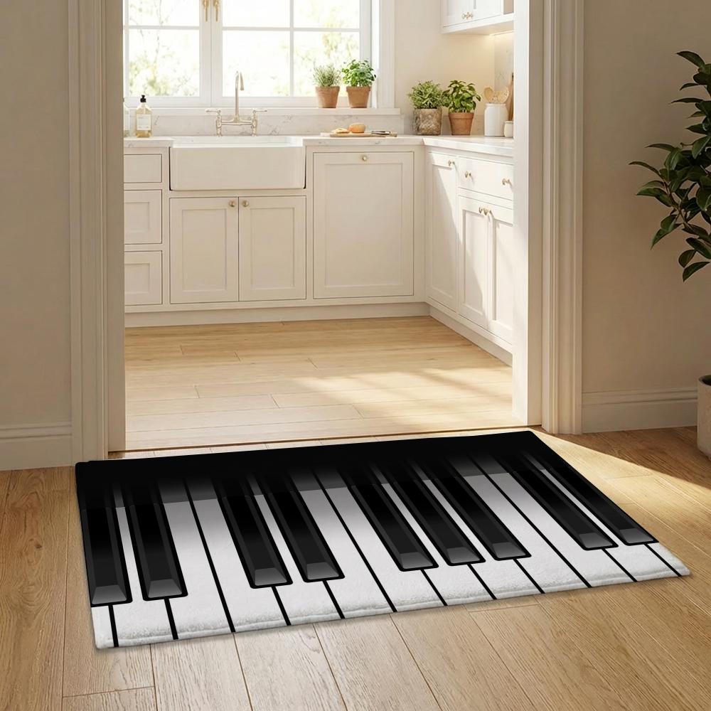 Music Note Piano Pattern Floor Mat Flannel Door Mat Non-Slip Bedroom Living Room Home Decor
