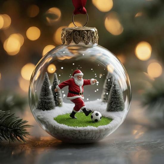 Noel Baba Asılı Süsleme Şeffaf Top Tenis Golf Futbol Basketbol Badminton Oynayan Santa Noel Ağacı Asılı Süs Kolye