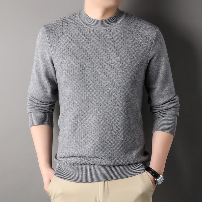 Douyin Men's Slim Fit Solid Color Sweater - Half High Collar, Spring/Autumn Base Layer