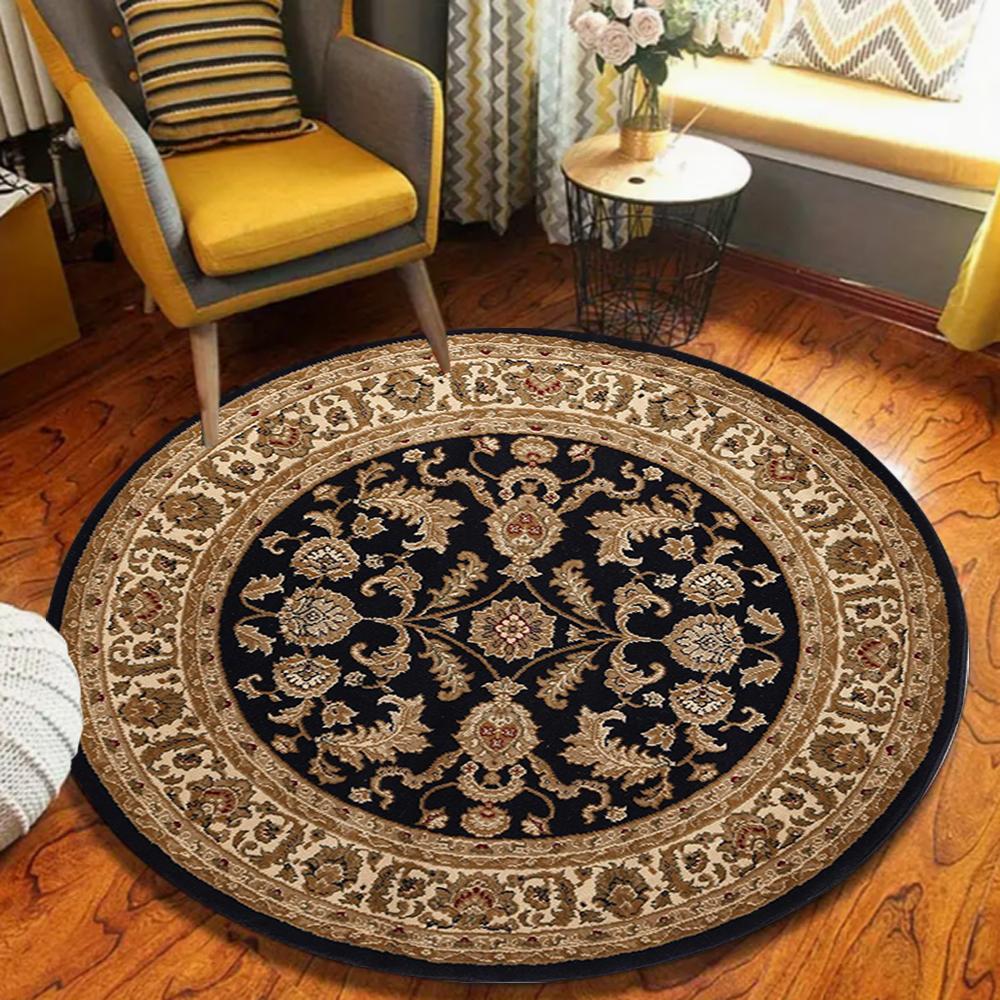 

Premium Border Circular Carpet Bohemian Ethnic Style Rug Indoor Bedroom Living Room Soft Decorative Door Mat 60cmx60cm