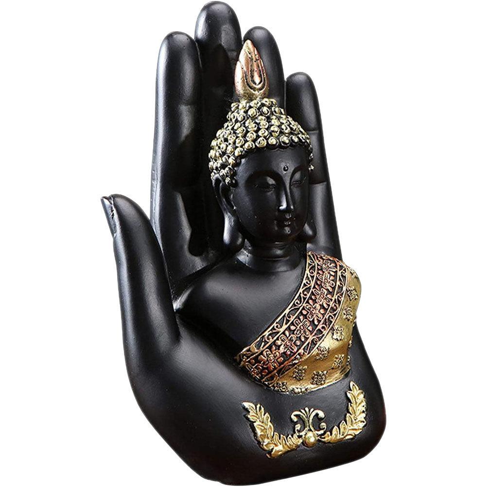 Resin Palm Buddha Statue Hand-Sized Meditating Buddha Sculpture for Home Garden Living Room Decor Peace Harmony