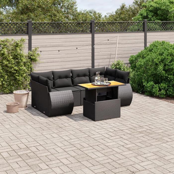 VidaXL Garden Lounge Set with Cushions 7 Pcs, Patio Sofas, Patio Furniture Set, Outdoor Furniture, Black 3272091