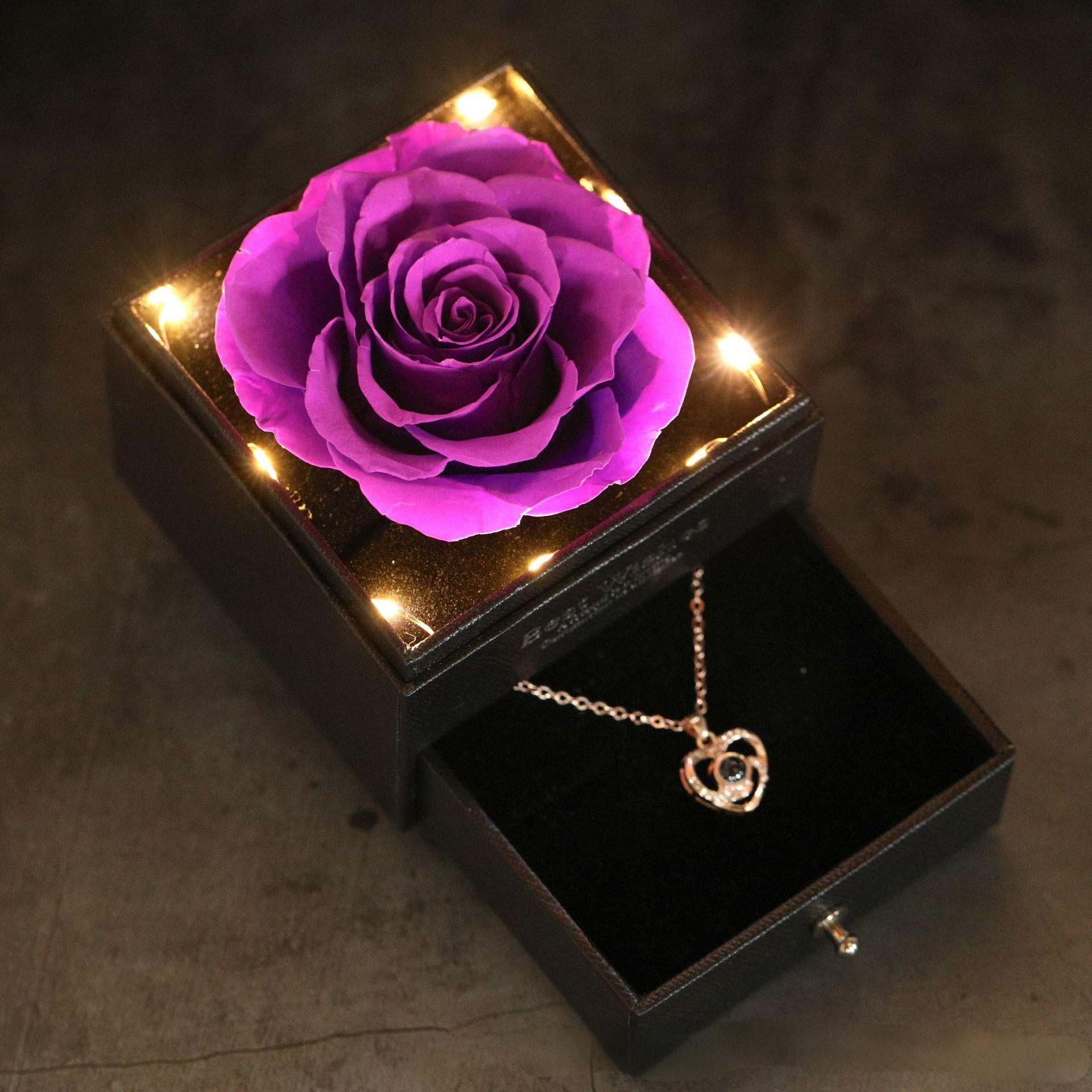 

Preserved Real Rose Jewelry Gift Box for Women, Elegant Ring Necklace Drawer Case for Mother s Day Valentine s Day Anniversary
