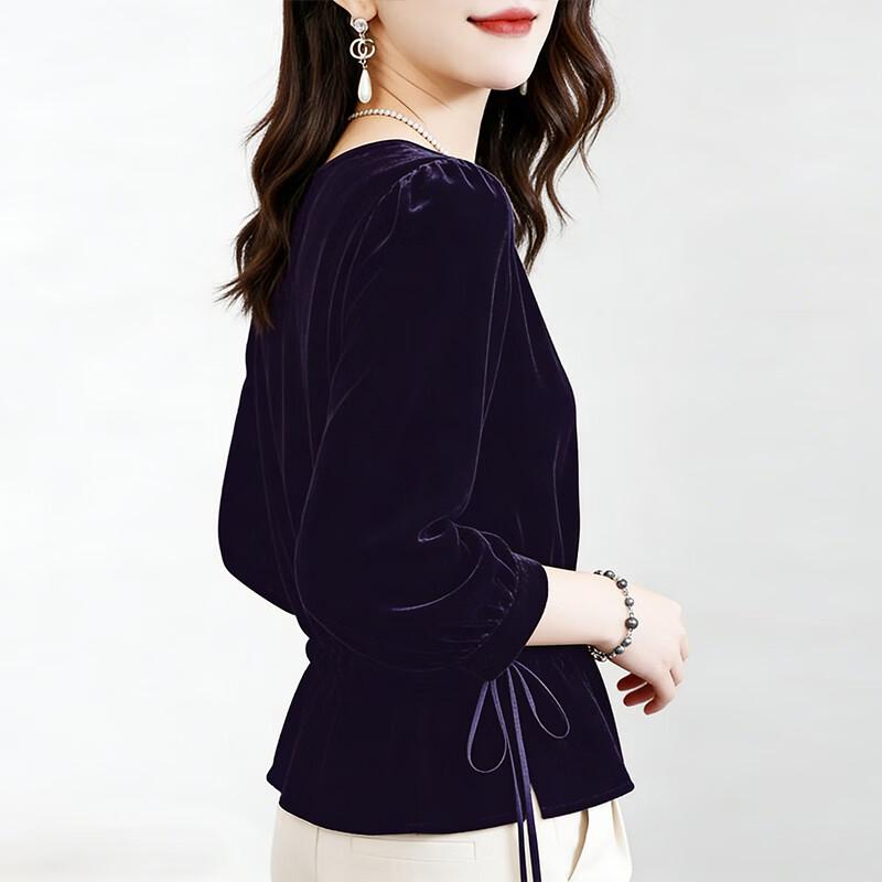 Women's Mulberry Silk Velvet Long Sleeve Top