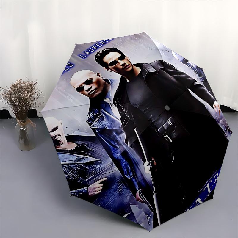 1pc Matrix Keanu Reeves Automatic Folding Umbrella - Compact 8-Rib Design, Durable Plastic & Iron1191L