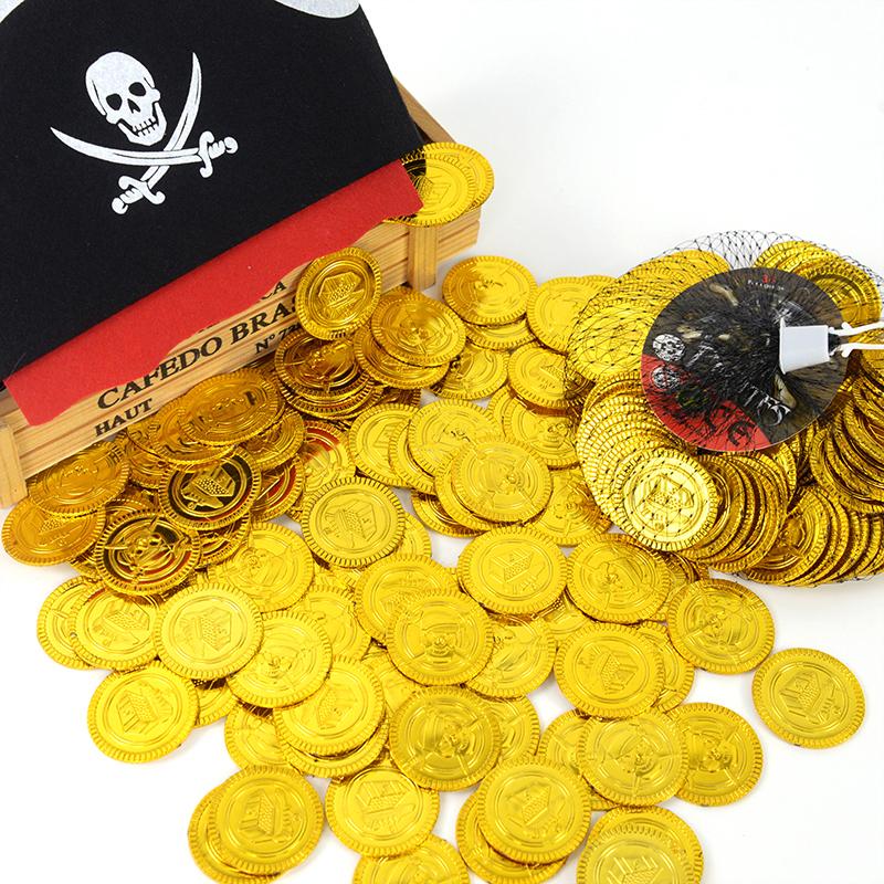 100Pcs Pirate Gold Coins Children'S Birthday Party Game Chip Decoration Gift Halloween Plastic Children'S Treasure Supplies