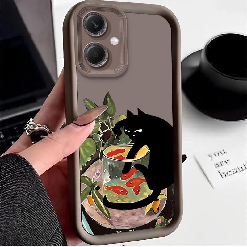 

Black Cat Drinking Case for Xiaomi Redmi Note 14 13 12 Turbo 11S 4G 11 10 Pro Plus 9 14C 13C 12C 9C A2 A1 Silicone Cover Funda Redmi A1 A2