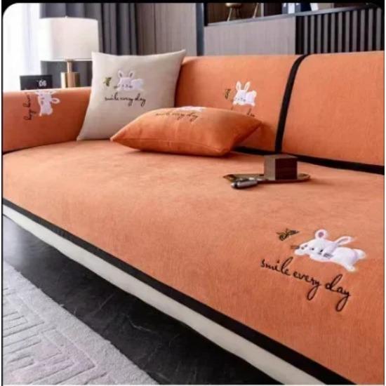 New Letters Embroidery Sofa Cover Four Seasons Universal Northern Europe Sofa Cushion Non-slip Chenille Black Edge Couch Cushion