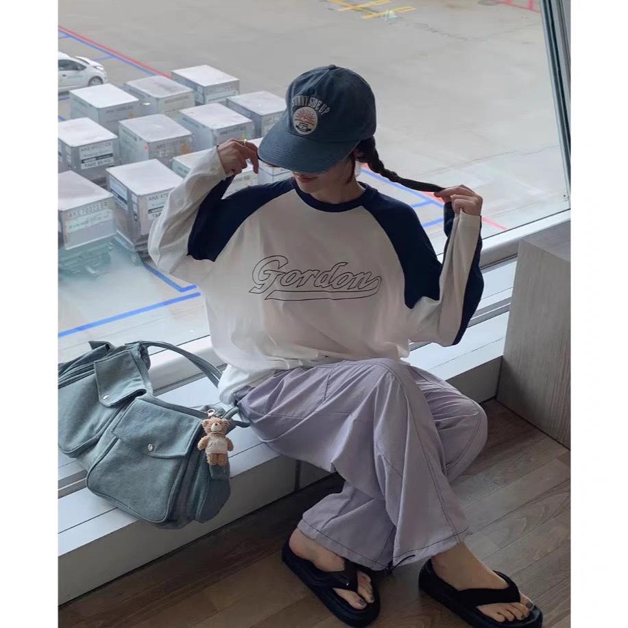Spring Korean Color Block T-Shirt & Casual Pants Set